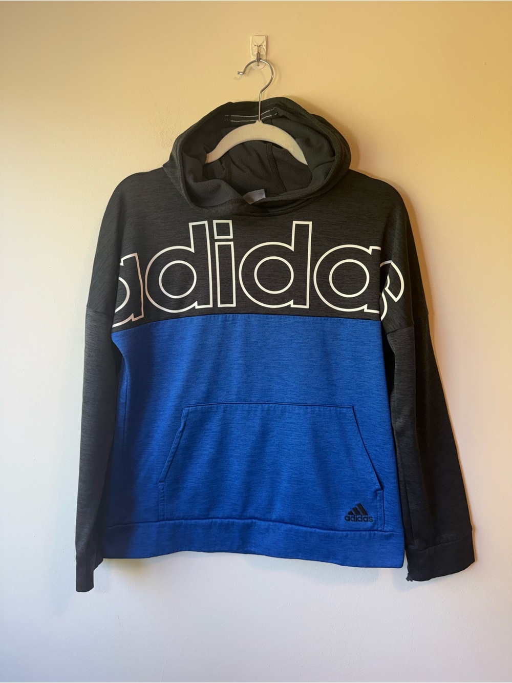 Adidas Logo Hoodie Youth Boys Large Size 14/16 Blue Black White Stripes